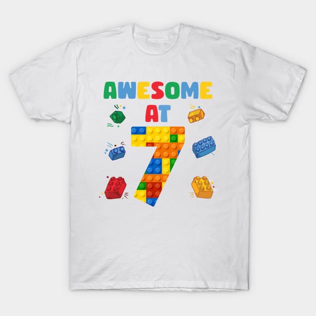 7 Year Old Building Blocks B-day Gift For Boys Kids T-Shirt by Patch Things All